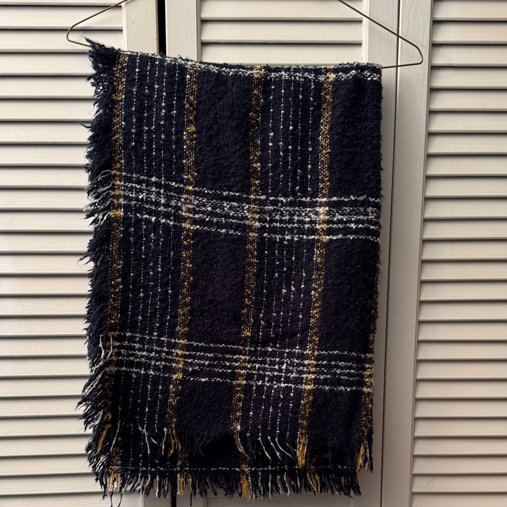 Nautica Navy Plaid Fringed Scarf